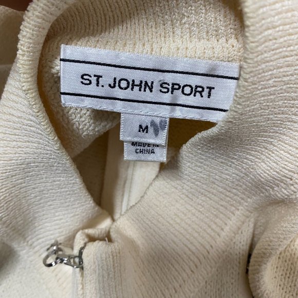 St. John Sport Ivory Black Embroidered Zip Up Wool Knit Jacket - Picture 9 of 10